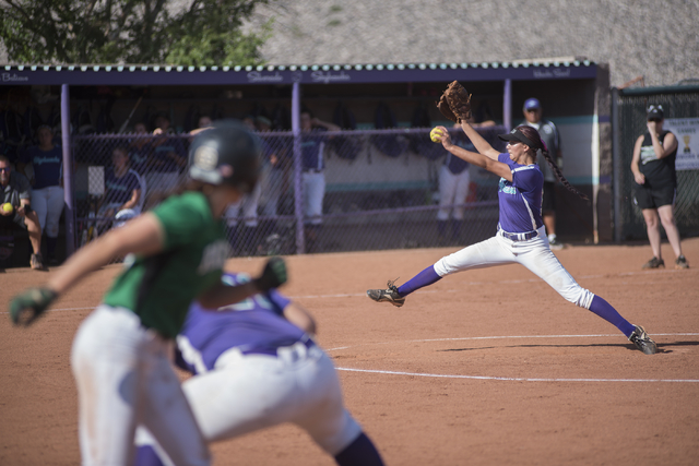 Silverado’s Hanna McCall (13) pitches against Rancho during the first round game of th ...