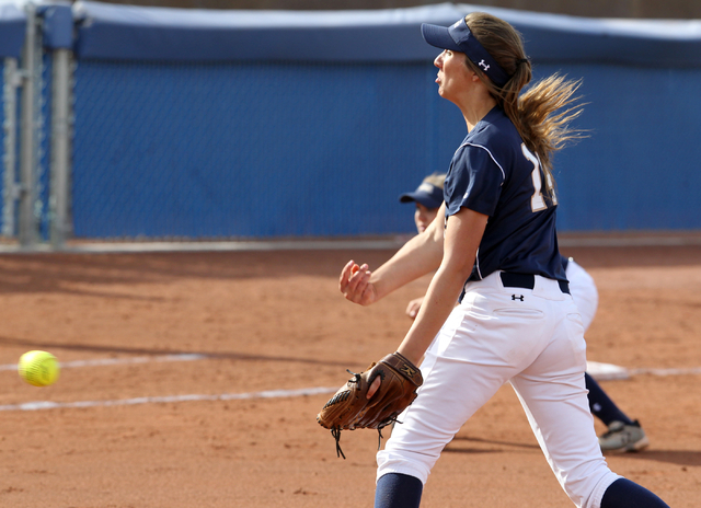 Shadow Ridge pitcher Shelbi Denman throws against Palo Verde in the first inning of their Su ...