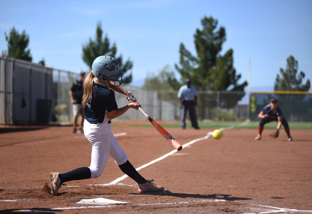 Foothill’s Kylie Becker (2) swings at a pitch against Coronado during their softball g ...