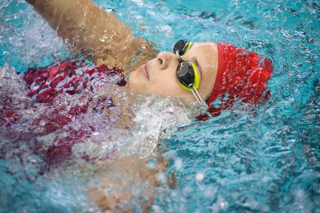 Arbor View’s Ashley Collins swims the 200-yard individual medley race at the Sunset Re ...