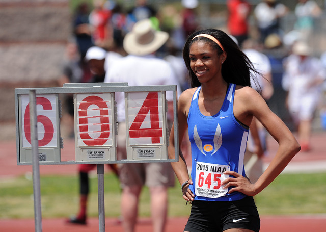 Vashti Cunningham of Bishop Gorman is seen after clearing 6 feet, 4 inches to win the Sunset ...
