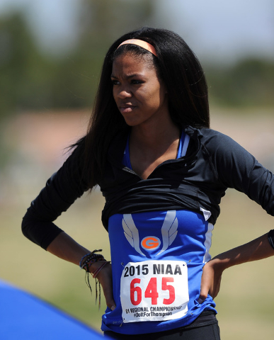 Vashti Cunningham of Bishop Gorman is seen before the start of the Sunset Region girl’ ...