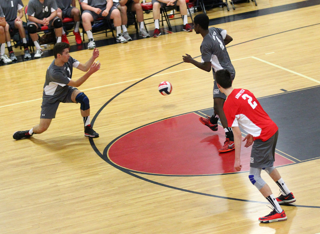 Arbor View players, from left, Nick Kastenholz, Darien Bradley, and Peter Peck can’t d ...