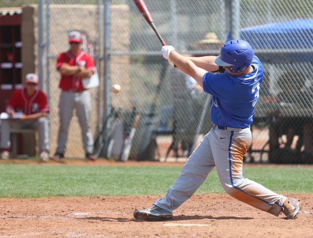 Bishop Gorman’s Matt Hudgins hits the ball during the Division I Sunset Region high sc ...