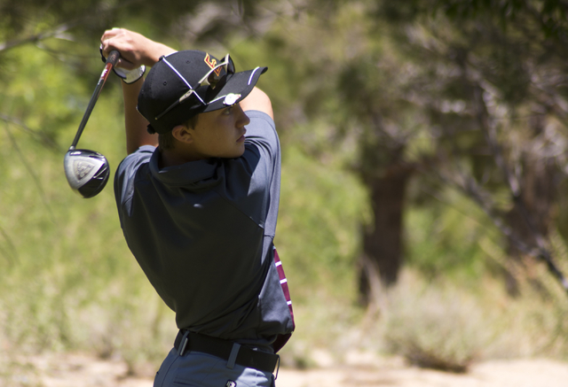 Eldorado’s Matthew Manganello hits his ball during the Sunrise Region boys golf tourna ...