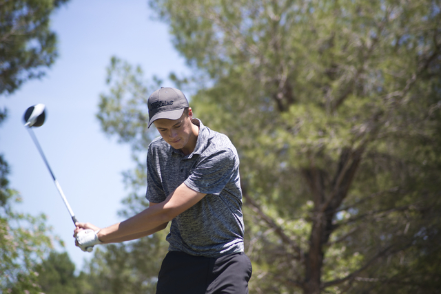 Palo Verde’s Jack Trent takes practice swings during the Sunset Region boys golf tourn ...