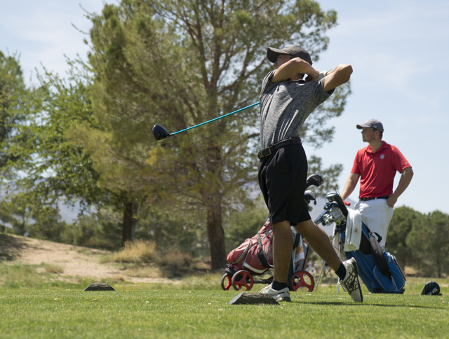 Palo Verde’s Jun Oshimoto hits his ball during the Sunset Region boys golf tournament ...