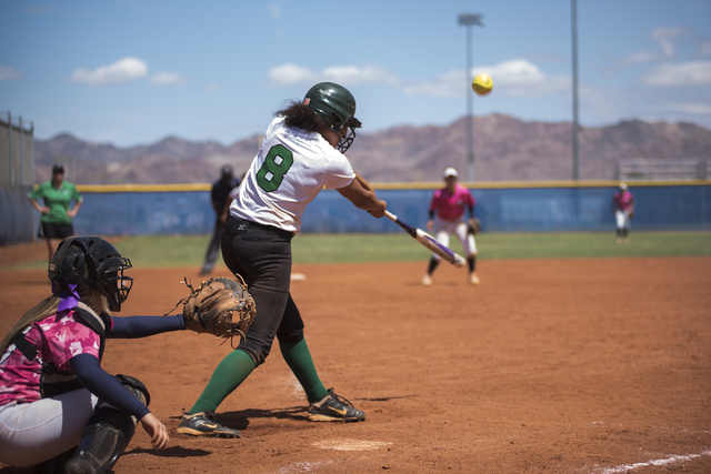 Rancho’s Kayla Coles (8) hits the ball against Foothill during their Sunrise Regional ...