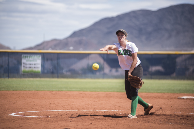 Rancho’s Samantha Pochop (72) pitches against Foothill during their Sunrise Regional f ...