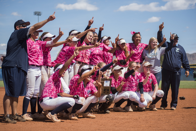 Foothill celebrates after beating Rancho during their Sunrise Regional final softball game p ...