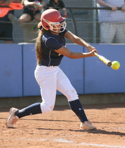 Shadow Ridge’s Joryan Brewer takes a swing during Tuesday’s Sunset Region first- ...