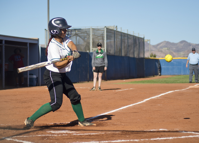 Rancho’s Katerina Anthony (27) Swings at the ball during the Sunrise Region softball t ...