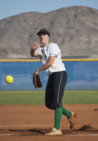 Rancho pitcher Yesenia Parada (12) throws the ball during the Sunrise Region softball tourna ...