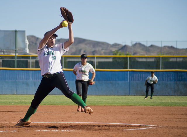 Rancho pitcher Yesenia Parada (12) throws the ball during the Sunrise Region softball tourna ...