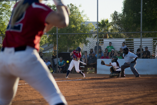 Coronado’s Ashley Ward (7) swings at the ball during the Sunrise Region softball tourn ...