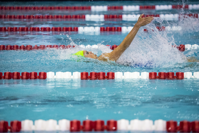 Abby Richter of Green Valley swims during the girls 100 yard backstroke final of the Sunrise ...