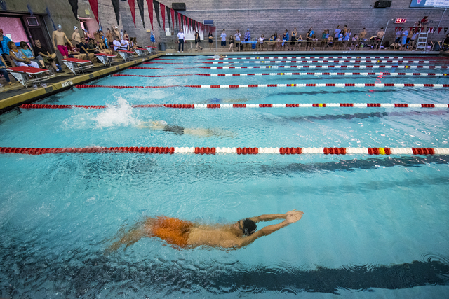 Swimmers compete during the Sunrise Region high school swim meet at the Bucky Buchanan Natat ...