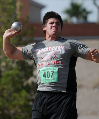 Desert Oasis Gary Abdella competes in the boys shot put at the Sunset Region meet on Saturda ...