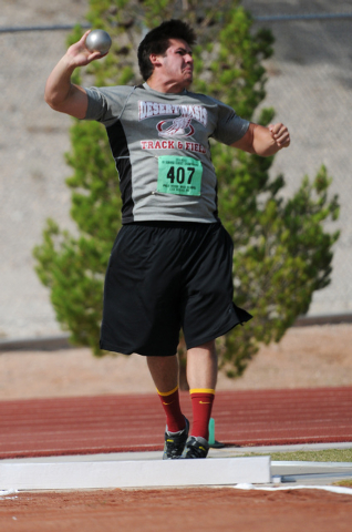 Desert Oasis Gary Abdella competes in the boys shot put at the Sunset Region meet on Saturda ...