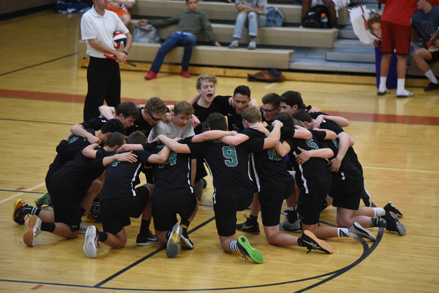 The Palo Verde High School volleyball team prepares for the start of the Sunset Region volle ...