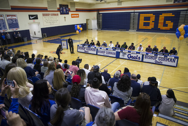 Bishop Gorman athletes during Signing Day at Bishop Gorman High School on Wednesday, Feb. 1, ...