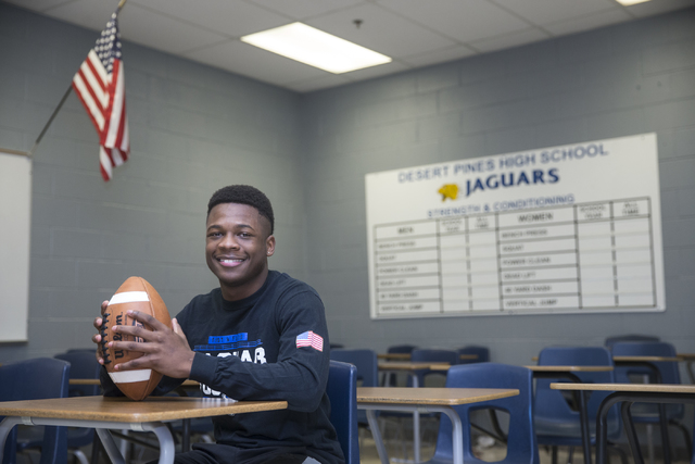 Desert Pines running back Isaiah Morris at Desert Pines High School on Wednesday, Jan. 25, 2 ...