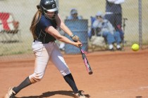 Centennial’s Lauren Stroman hits the ball against Palo Verde on Saturday. Stroman went ...