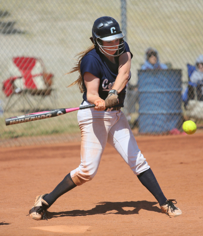 Centennial’s Lauren Stroman swings at a pitch against Palo Verde on Saturday. Stroman ...