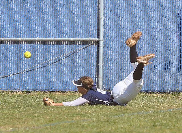 Centennial’s outfielder Lacie Chakos dives for a ball against Palo Verde on Saturday. ...