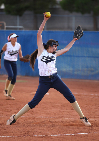 Foothill’s Sarah Penksa fires a pitch against Coronado on Wednesday. The Falcons won, ...