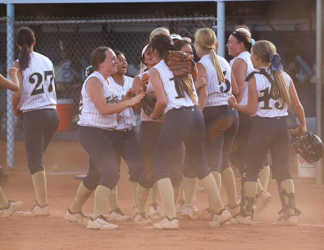 Foothill softball players celebrate an 8-7 win over Coronado on Wednesday. (Chase Stevens/La ...