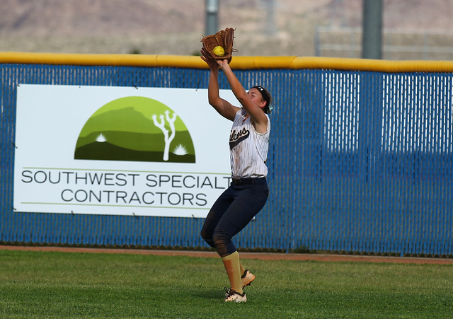 Foothill’s Kelsey McFarland catches a fly ball off the bat of Coronado’s Lauren ...