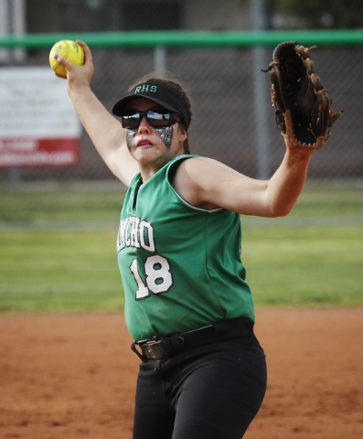 Rancho senior pitcher Brandy Marlett (18) delivers against Green Valley on Wednesday. Marlet ...