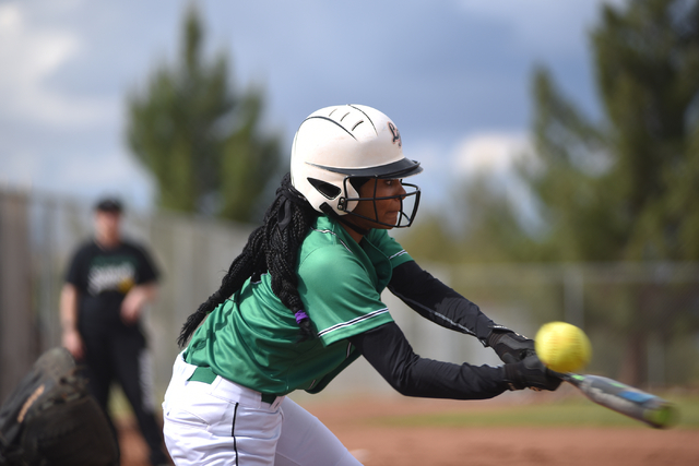 Rancho’s Jahnae Davis-Houston (10) swings at a pitch against Coronado during their sof ...