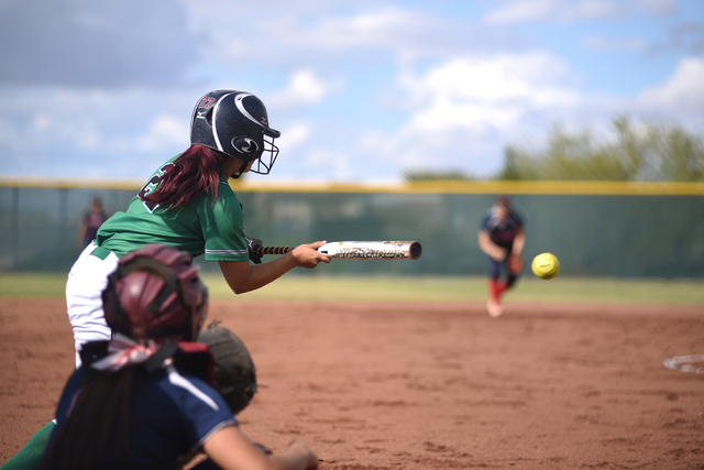 Rancho’s Kat Anthony (27) attempts a bunt against Coronado during their softball game ...