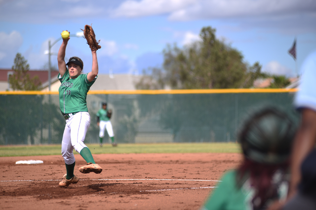 Rancho’s Sam Pochop (72) pitches against Coronado during their softball game played at ...