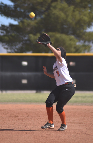 Chaparral’s Sara Living (8) catches the ball for an out against Cheyenne during Saturd ...