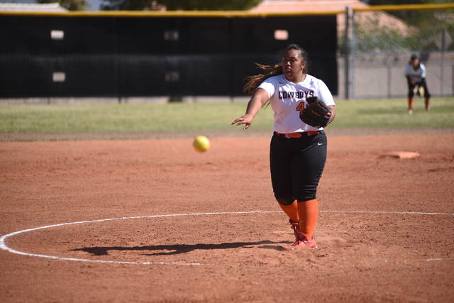 Chaparral’s Losi Brown (49) pitches at Cheyenne on Saturday. Brown took the loss as Ch ...