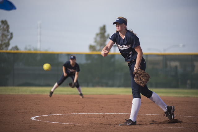 Spring Valley’s Michaela Hood (7) pitches against Coronado during their softball game ...