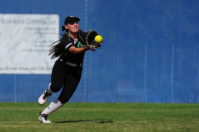 Palo Verde center fielder Makall Whetten catches a Shadow Ridge pop fly in the fourth inning ...