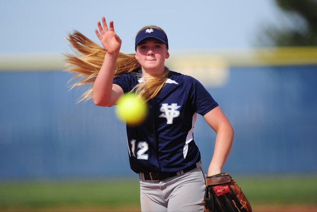 Spring Valley starting pitcher Michaela Hood delivers to Sierra Vista in the third inning of ...