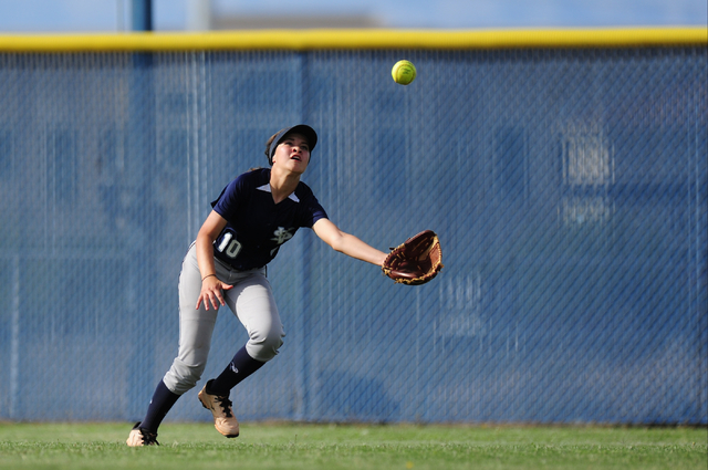 Spring Valley center fielder Teegan Teal catches a Sierra Vista pop fly in the seventh innin ...