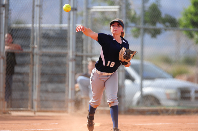 Spring Valley third baseman Marlena Adras throws out a Sierra Vista base runner at first bas ...