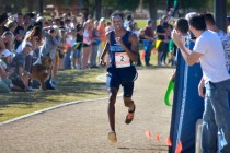 Centennial High School’s Dajour Braxton heads for the finish line with a commanding le ...