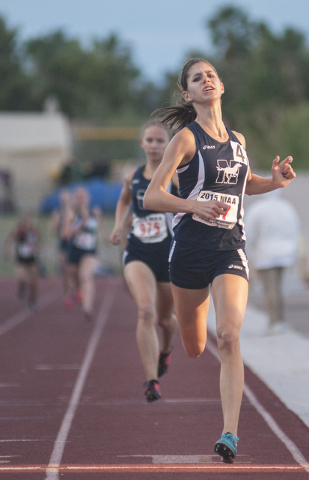 Meadows High School’s Ellen Hirsberg finishes first in the D3 800-meter race during th ...