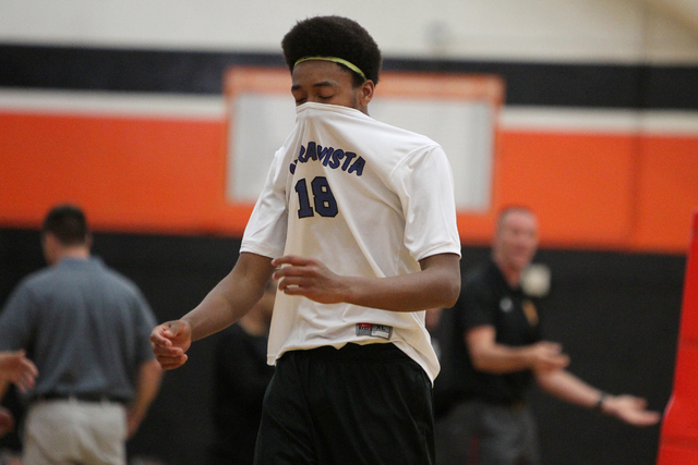 Sierra Vista’s Christian McCoy (18) reacts to a play against Del Sol in their men&#821 ...