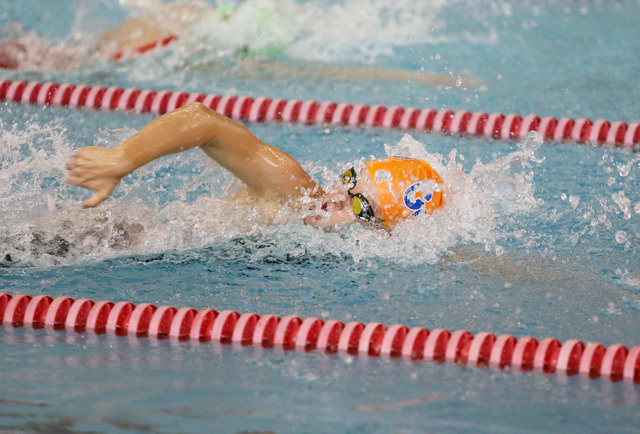 Bishop Gorman’s Amy Lubawy competes in the 100-yard freestyle during the Division I st ...