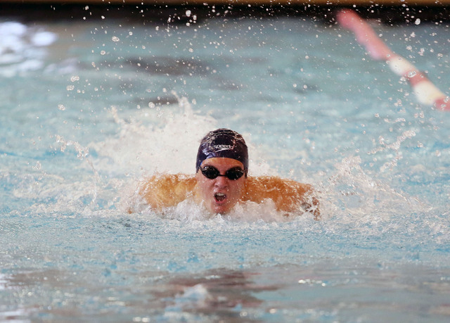 Coronado’s Nick Moorehead competes in the 100-yard butterfly during the Division I sta ...