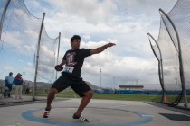 Liberty’s Cyrius Vea competes in discus during the NIAA Division 1 state track meet ch ...