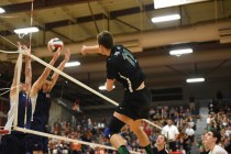 Palo Verde’s Michael Simister (11) spikes the ball against Legacy during their Divisio ...